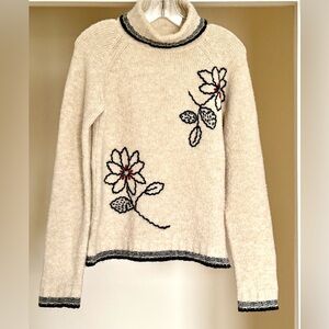 Ann Taylor Cream Floral Embroidered Sweater